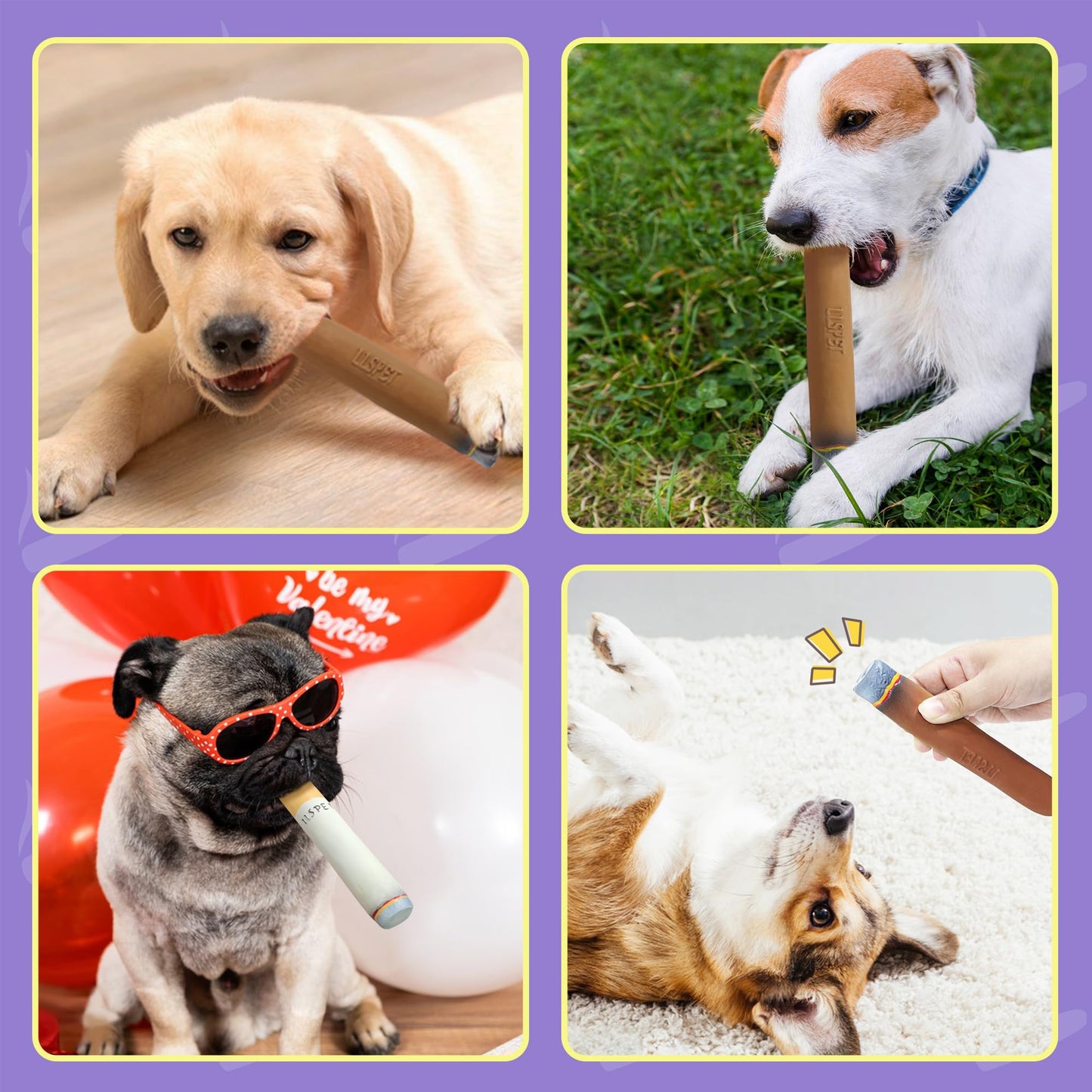 Cigarettes & Cigar Squeaky Dog Toys Set, 3 Pcs Latex Interactive Funny Weed Cigar Imitation Dog Chew Toys for Teething Puppy, Small and Medium Breeds