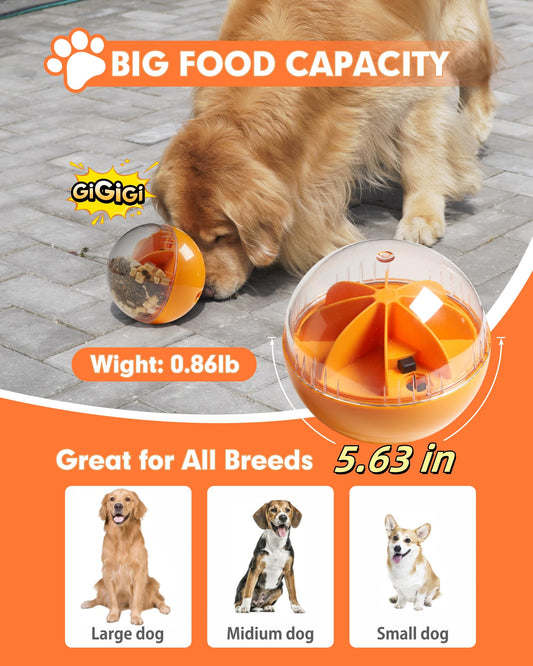 DollSheriffgoo Enrichment Interactive Dog Treat Toy - Level 1 Mental Stimulation for Dogs，Mentally Stimulating Dog Toys for Boredom Busy (Beginner-Orange 5.6" Squeaky Ball)