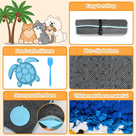 Dog Snuffle Mat for Dogs Large Breed with Turtle Lick Mat, Interactive Dog Toys Puzzle Enrichment Food Toys, Dogs Feeding Sniffing Mat, Ideal for Pets to Reduce Boredom Slow Eating (2-in-1)