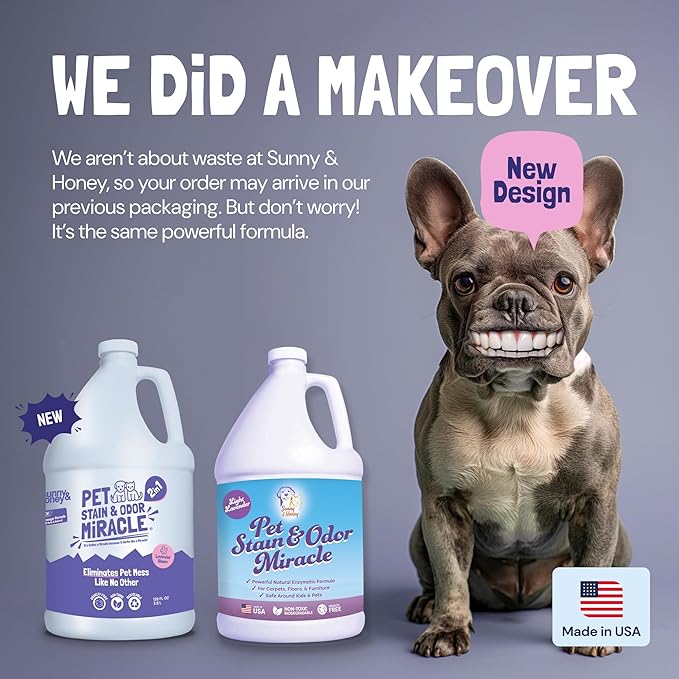 Sunny & Honey Carpet Cleaner & Odor Remover Spray - 128 Fl Oz, Light Lavender Scent - Enzyme Cleaner for Dog Urine & Cat Pee - Pet Stain Remover - Urine Odor Eliminator