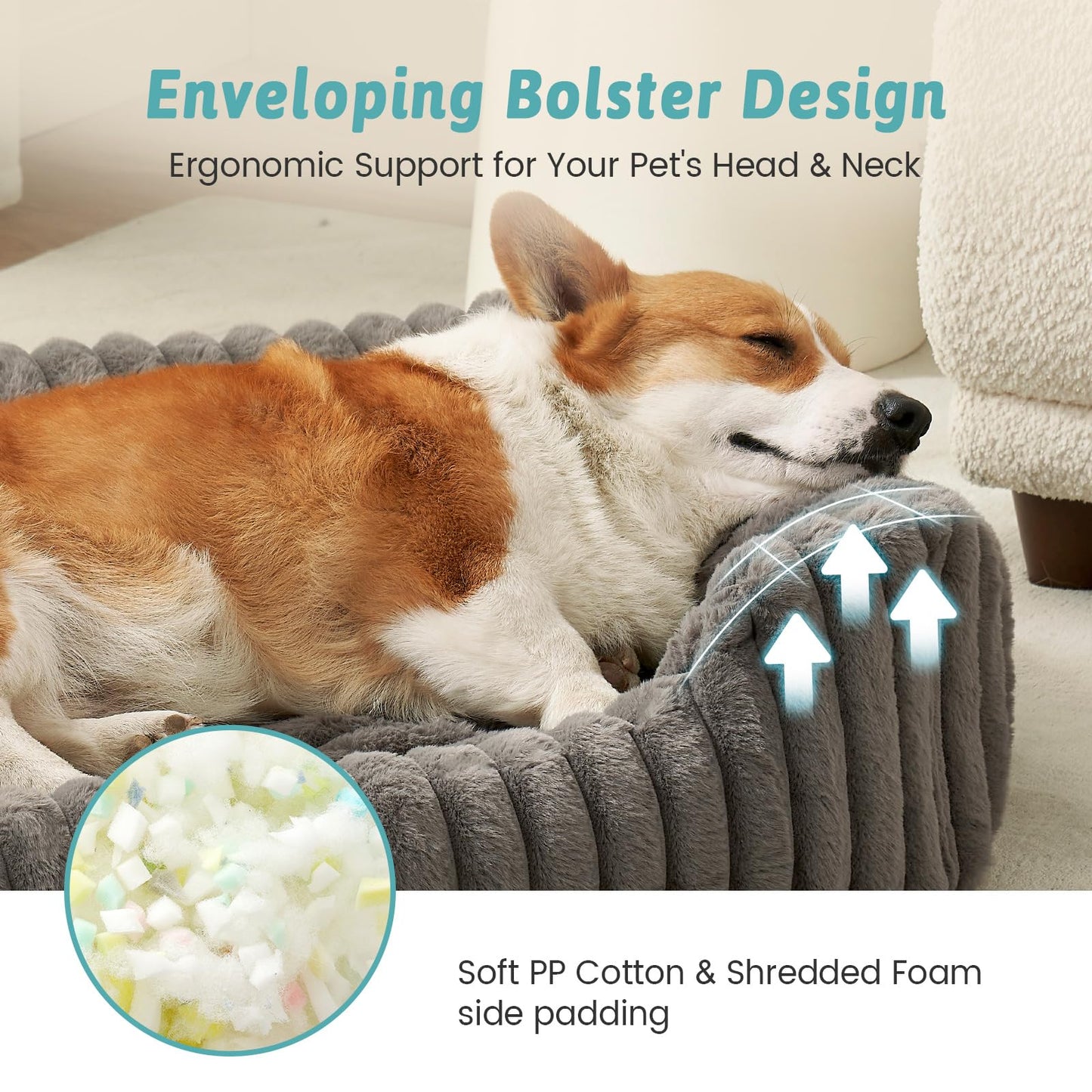 Orthopedic Dog Bed for Medium Dogs & Large Dogs - Washable Rectangle Pet Bed with Anti-Slip Bottom, Soft Calming Cat & Puppy Bed for Indoor Pets (35"x25"x8", Grey)