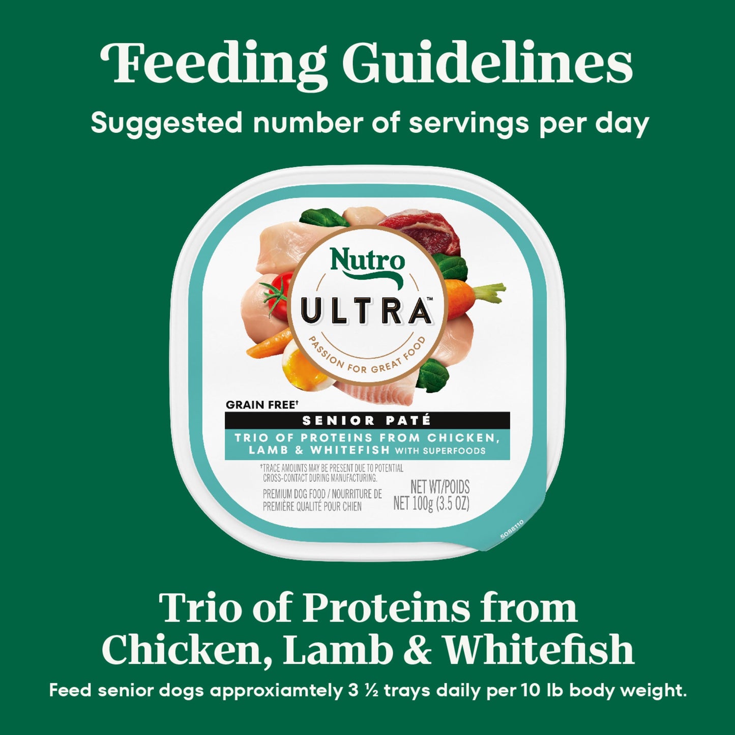 Nutro Ultra Wet Dog Food Senior Pate Trio of Proteins Chicken, Lamb & Whitefish, 3.5 oz. Trays (24 Count, Pack of 1)