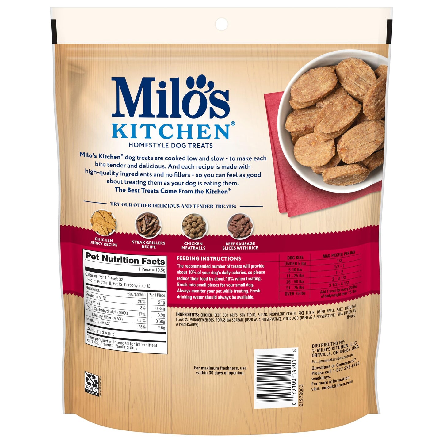 Milo's Kitchen Homestyle Dog Treats, Chicken & Apple Sausage Slices, 18 Ounce, High Protein, No Artificial Flavors