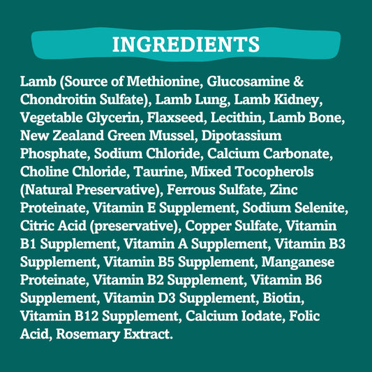 RawTernative Air Dried Dog Food, High Protein, Over 90% Real Lamb & Lamb Organs + New Zealand Green Mussels, Complete Meal or Topper, Grain Free, Gluten Free, Non GMO, (5 oz Bag)