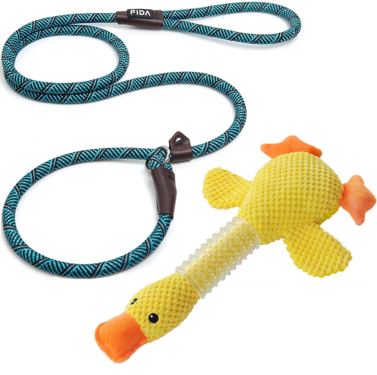 Fida Durable Slip Lead and Dog Chew Toys for Aggressive Chewers Rubber Neck Set, Squeaky Dog Toys for Large Dogs, Indestructible Dog Toy Puppy Teething Toys Plush Duck Dog Toy to Keep Them Busy