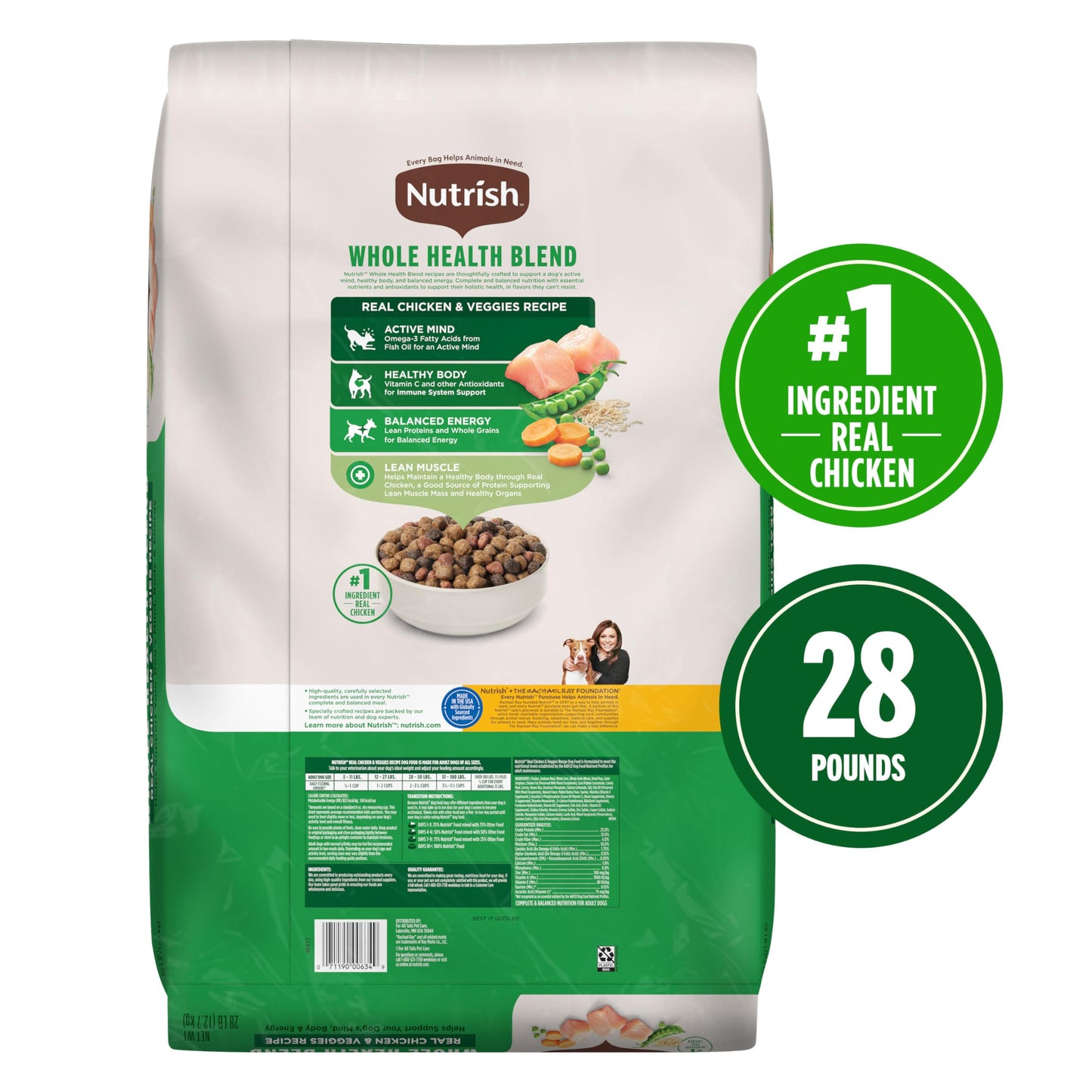 Nutrish Real Chicken & Veggies Recipe Whole Health Blend Dry Dog Food, 28 lb. Bag, Packaging May Vary (Rachael Ray)