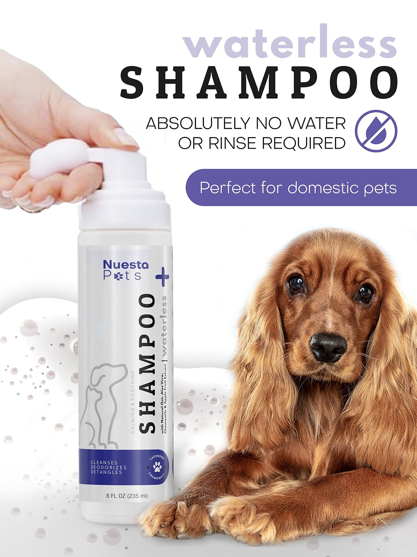 Nuesta Pets Waterless No-Rinse Pet Shampoo | Soothing Hypoallergenic Gentle | time-Saving Stress-Free foaming Cleanser (3 8 fl oz Bottles Lavender)