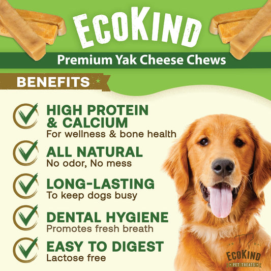 EcoKind Premium Gold Yak Cheese Himalayan Dog Chews, Dog Treats Large Breed, All Natural, High Protein, for Aggressive Chewers, Large - 8+ Chews (2 lb)