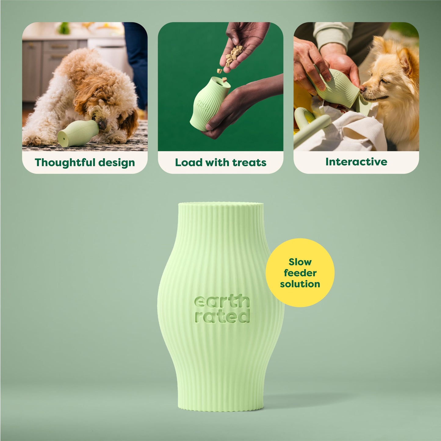 Earth Rated Treat Dispensing Dog Toys, Enrichment Toy for Adult and Puppy Dogs, Slow Feeder, Dishwasher and Freezer-Safe, Natural Rubber, Small, Green