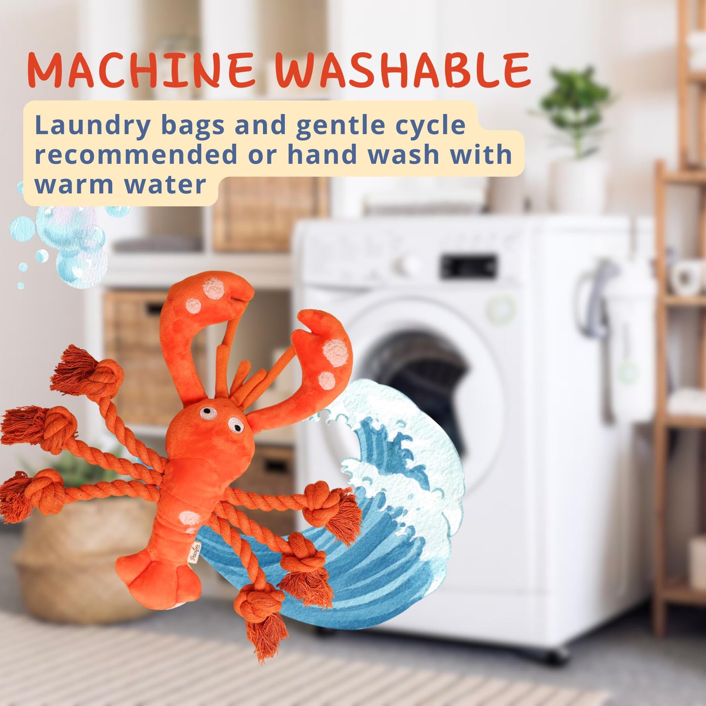 Pawfoo Lab Tough Dog Toys, Large Squeaky Rope Tug of War Dog Toys for Puppy, Small, Medium, Large Dogs, Interactive Stuffed Plush Toys, Dog Birthday Gifts - Lobster