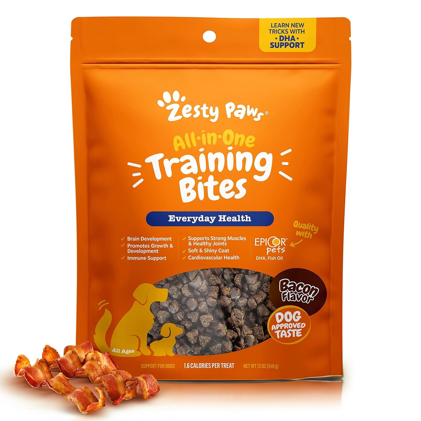 Zesty Paws Training Treats for Dogs & Puppies - Dog Treats for Training - Healthy Dog Chews for Hip, Joint & Muscle Health - for All Breeds and Ages - Bacon Flavor - 12oz
