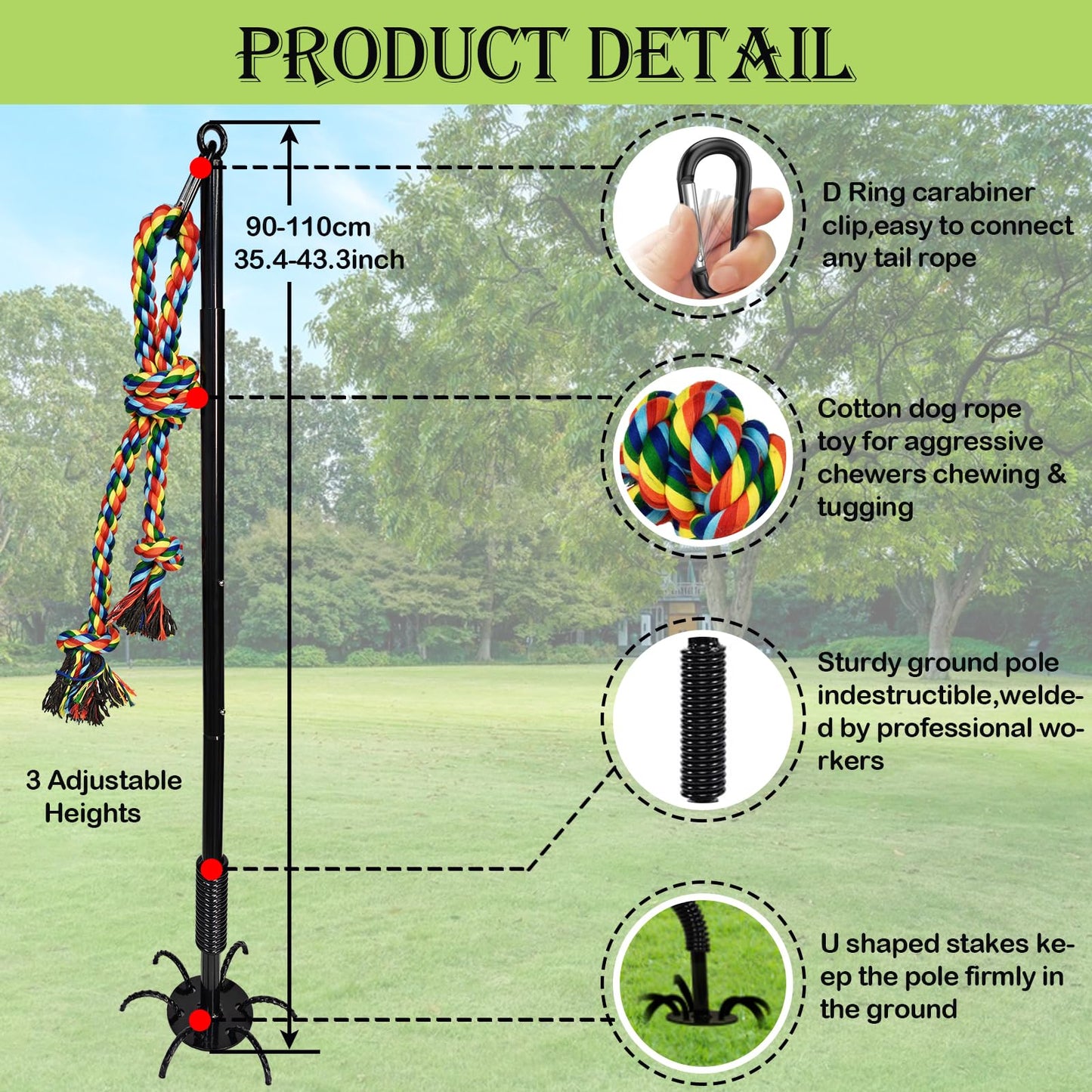 SYOOY Outdoor Interactive Dog Toys,Tether Tug Outdoor Dog Toy Exercise Equipment in Yard Park with 2 Rope Toy for Large Medium Small Dogs Pull Chase and Tug of War
