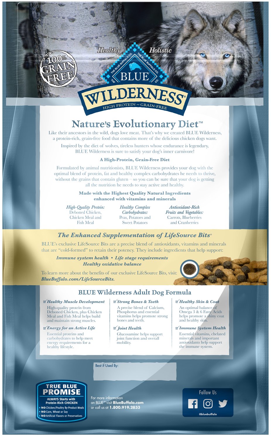 Blue Buffalo Wilderness Adult High-Protein Dry Dog Food with Real Chicken, Grain-Free, Made in the USA with Natural Ingredients, Chicken, 4.5-lb Bag