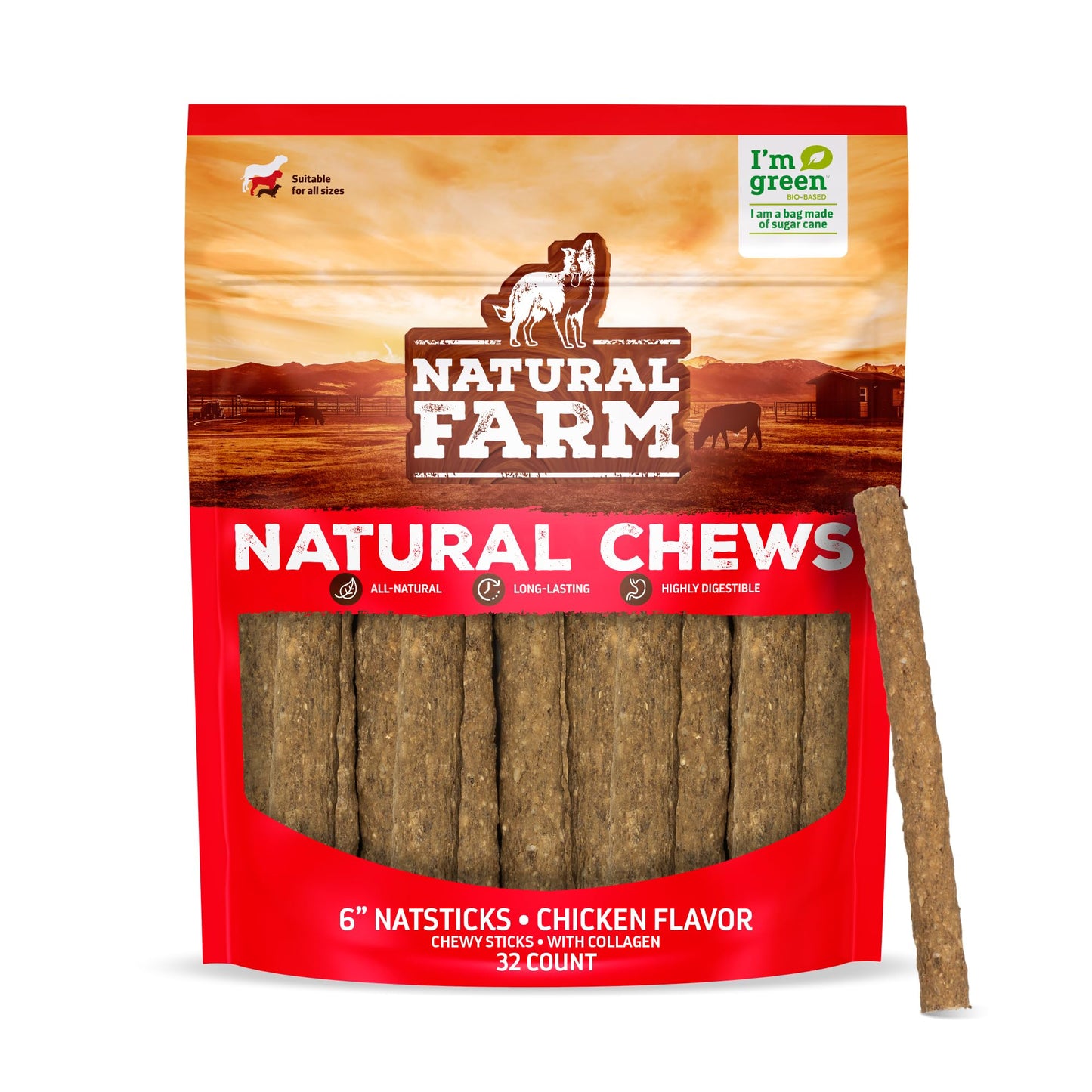 Natural Farm Quick Chicken Chewy Sticks (32-Pack), Low Calorie, Delicious Crunchy Dog Treats with Collagen, High Protein, Great for Small & Medium Dogs