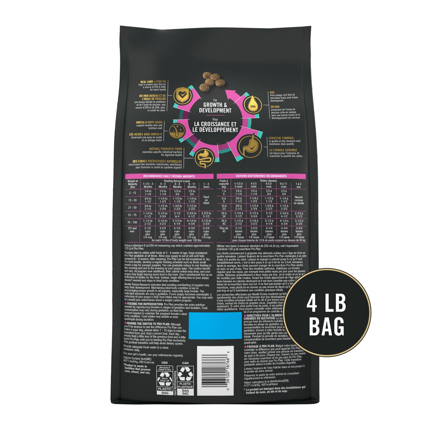 Purina Pro Plan Sensitive Skin and Stomach Puppy Food Lamb and Oat Meal Formula - 4 lb. Bag