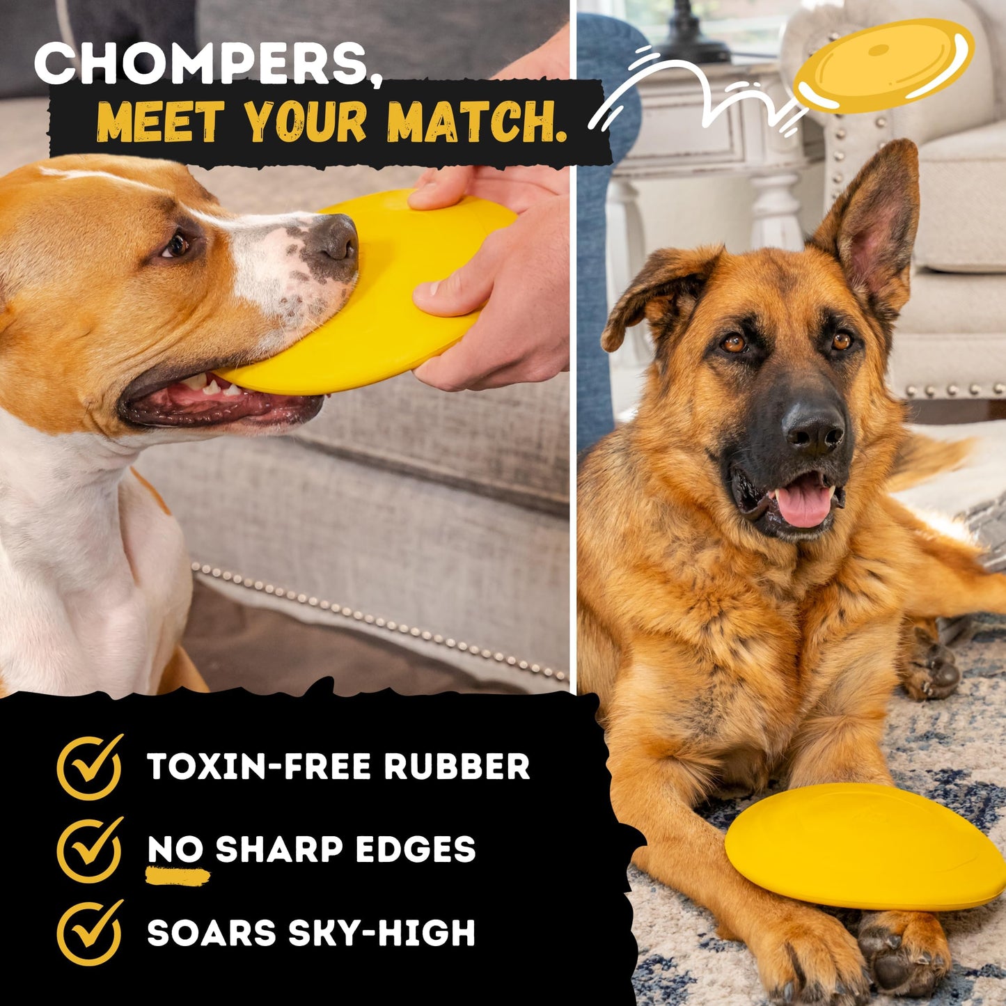 WoofBite "Indestructible Dog Disc - Lifetime Replacement - Medium & Large Breed - Ultra Durable for Aggressive Chewers - Tough & Strong, Heavy Duty Natural Rubber Toy - Fetch, Tug, & Chew - 8in