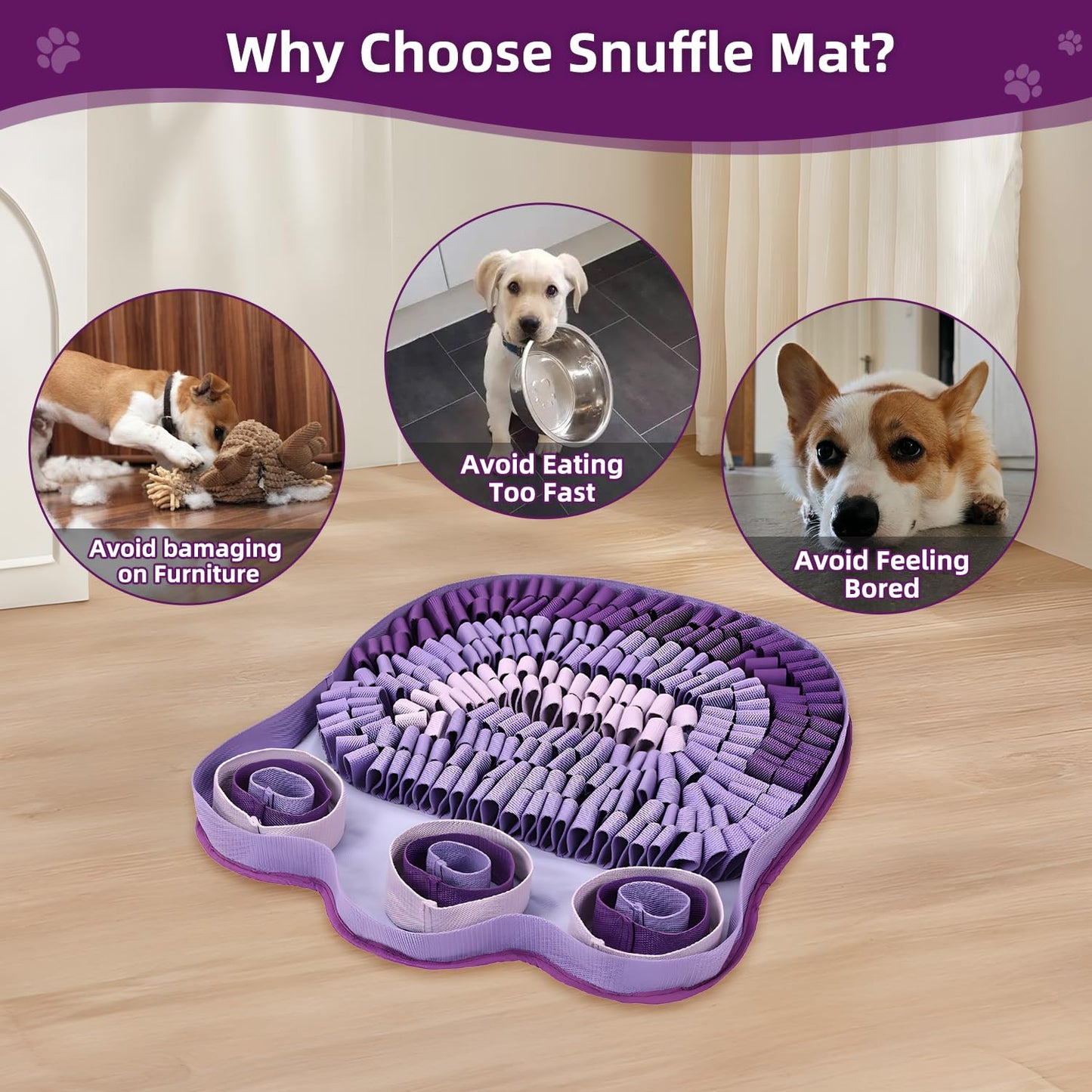 Snuffle Mat for Dogs - Interactive Sniff Mat & Slow Feeder for Dog Training, Stress Relief & Natural Foraging - Non-Slip, Portable, Durable - Purple