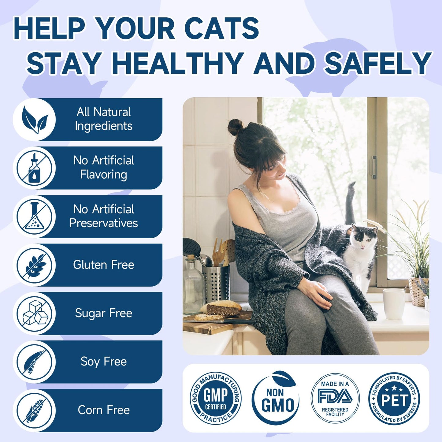 Hemp Cat Calming Treats, 200 Treats Calming Chews for Cats for Anxiety & Stress Relief, Calming Treats for Cats with Hemp Oil, Melatonin Cat Calming Chews for Stress | Sleep | Separation