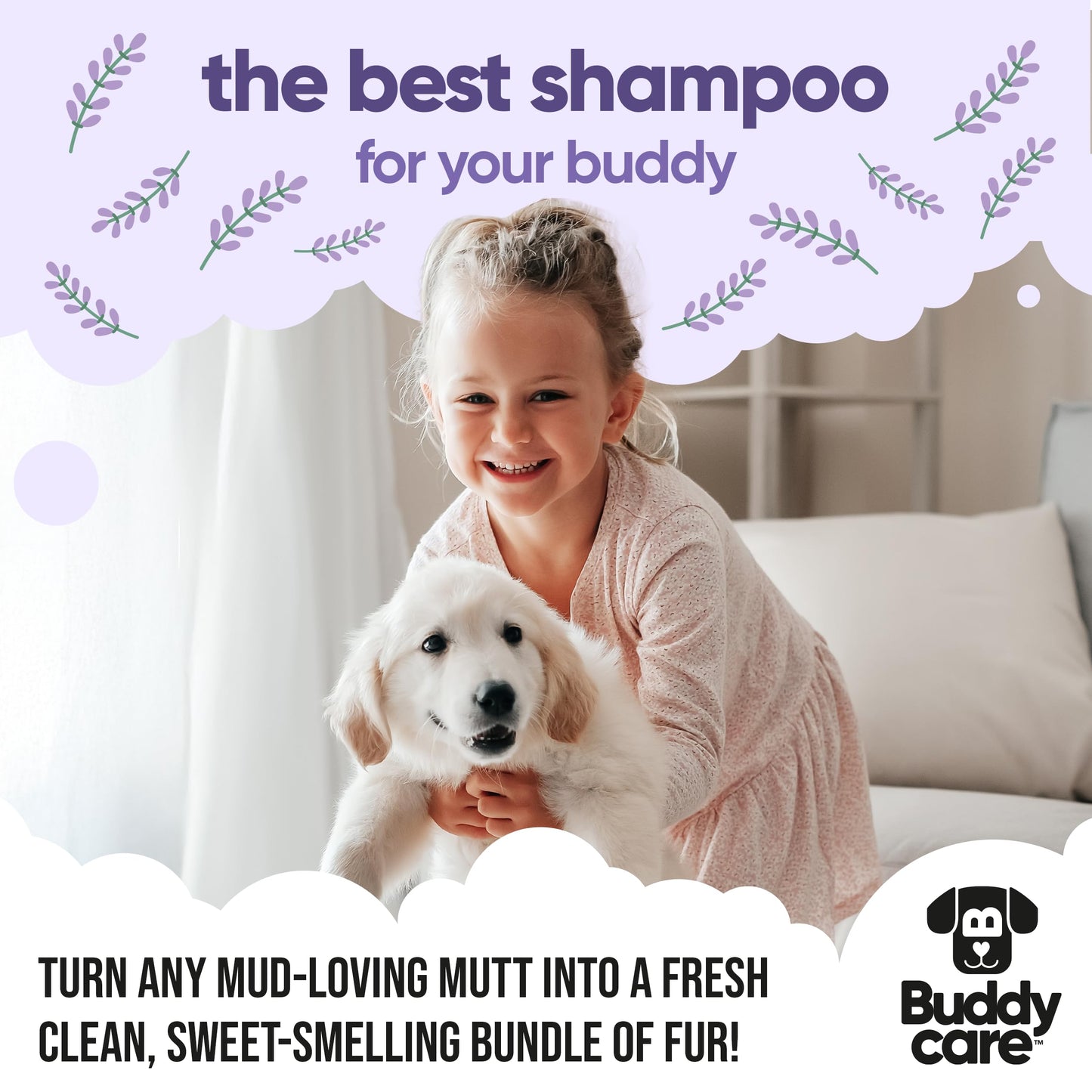 Calming & Deodorising Dog Shampoo by Buddycare | Lavender Scented | Itchy Skin Relief for Smelly Dogs | Deep Cleansing Shampoo for Dogs Puppy Sensitive Skin | with Aloe & Vitamin B5 (16.90oz)