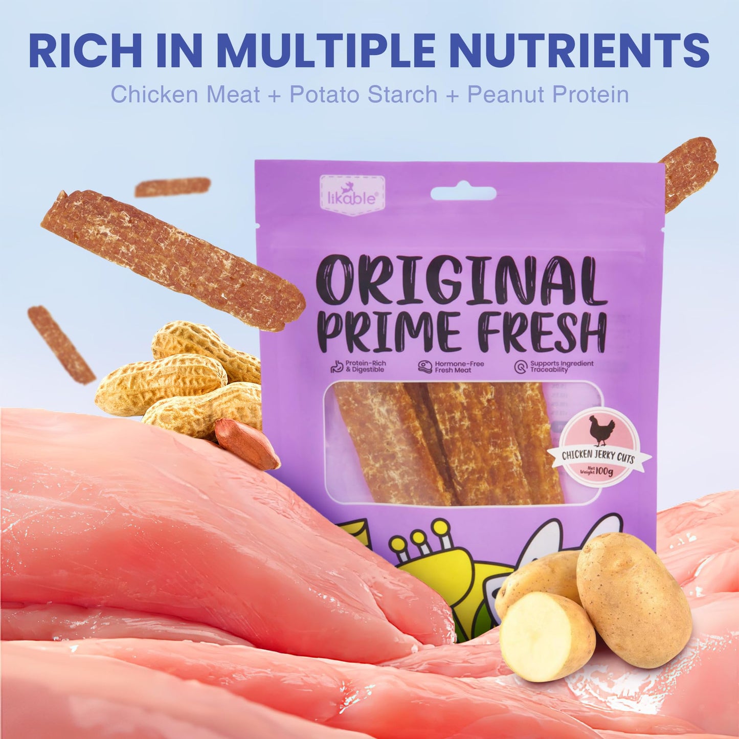 LISPOO Likable Human Grade Pet Snacks and Natural Ingredients-Premium Pet Treats Delicious and Healthy Chicken Jerky Snacks-Best Chews for Training Small & Large Dogs - Bulk Dog Treats