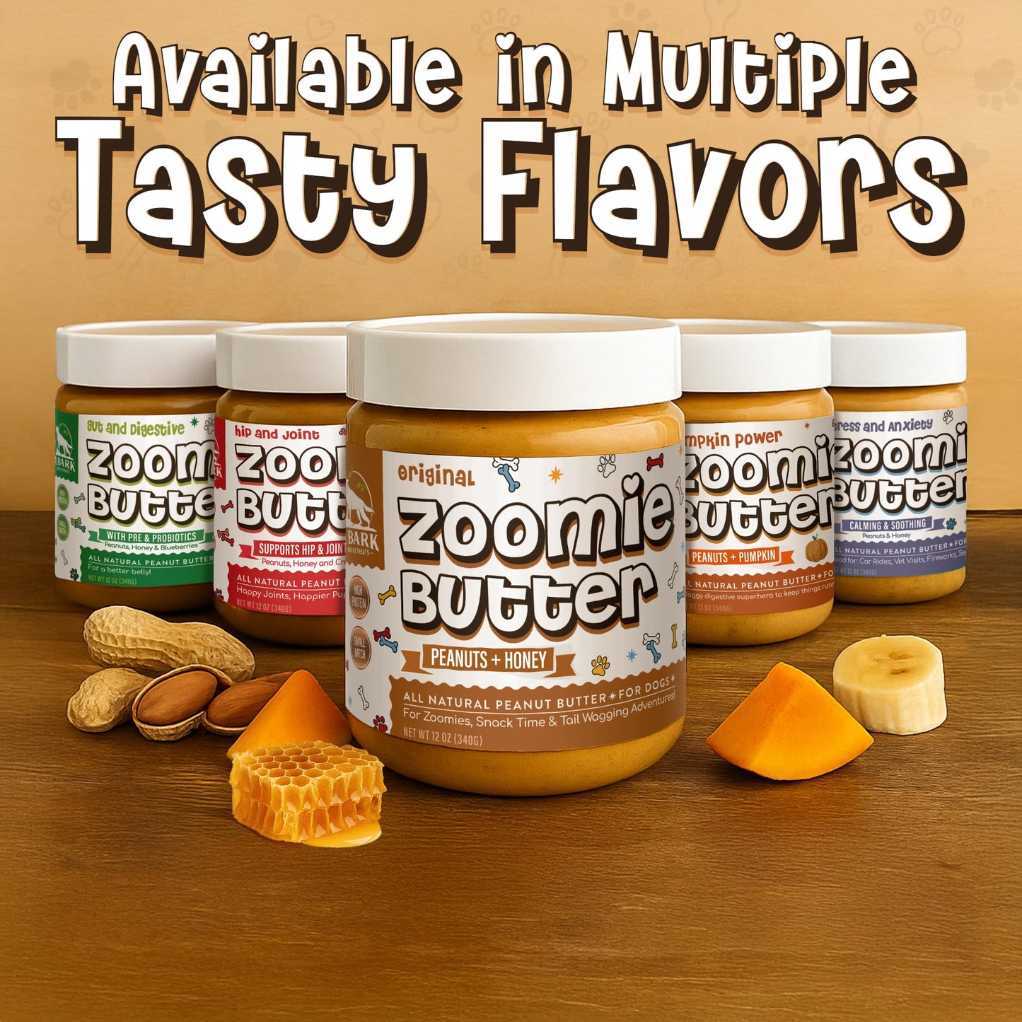 Zoomie Butter Original All Natural Dog Peanut Butter Spread. Human Grade, Healthy Dog Treat/Dog Food. Peanuts & Honey for Puppy Training, Behavior Aid, Pet Enrichment Toys, Grown & Made in USA