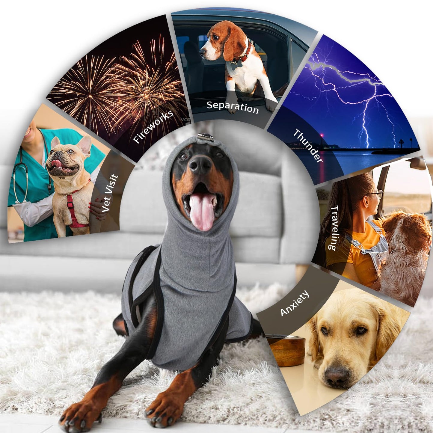 DENTRUN Dog Calming Vest Anxiety Relief Shirts with Ear Wraps, Soft Dog Hoodie Noise Cancelling Ear Muffs for Firwork, Comfort Winter Warm Sweater Turtleneck Cold Weather Cozy Coat for Small Dog