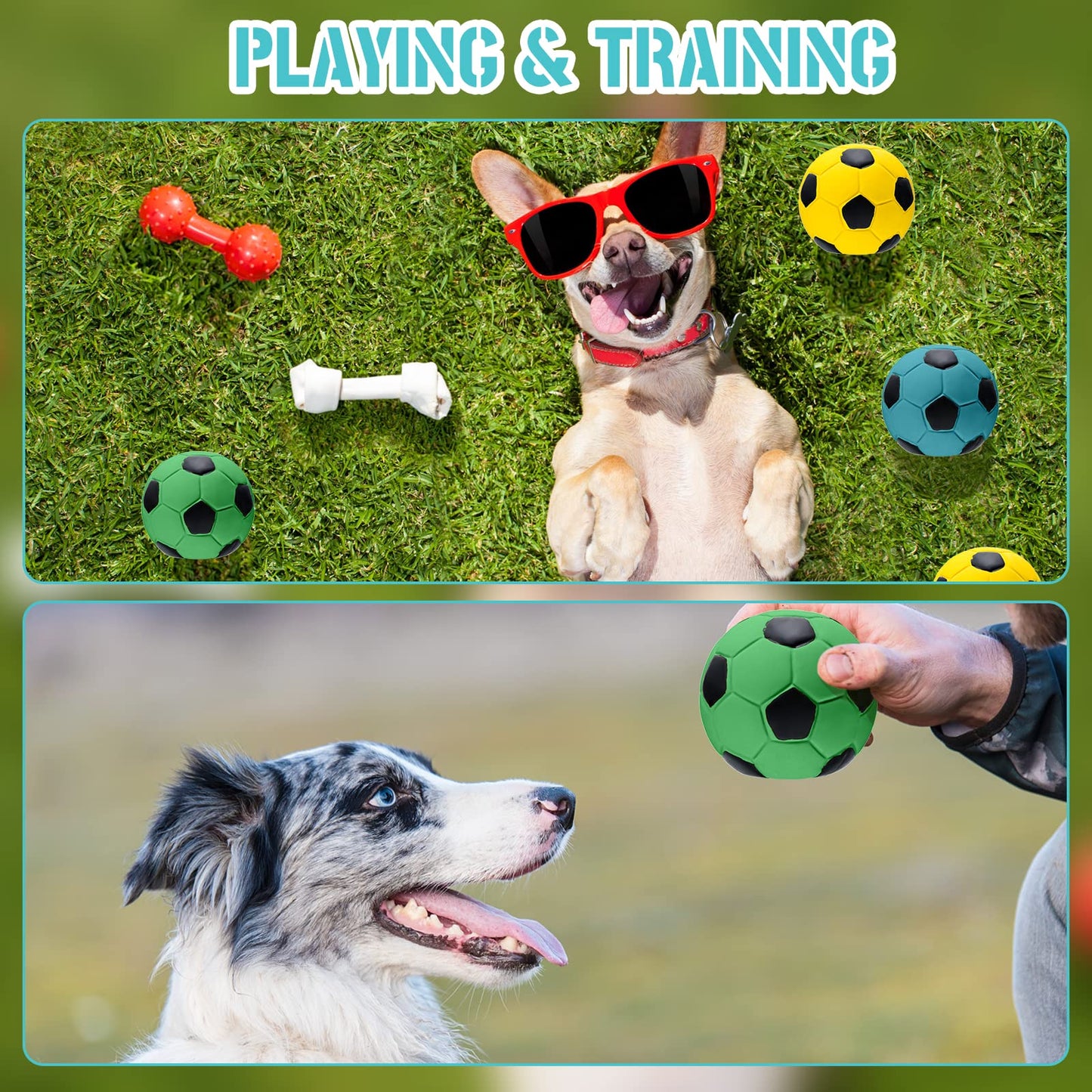 Sumind 9 Pcs Latex Squeaky Dog Toys Soccer Ball Interactive Fetch Toys Soft Football Puppy Chew Balls for Small Medium and Large Dogs(Yellow, Blue, Green)