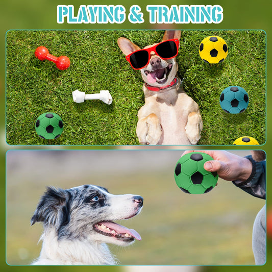 Sumind 9 Pcs Latex Squeaky Dog Toys Soccer Ball Interactive Fetch Toys Soft Football Puppy Chew Balls for Small Medium and Large Dogs(Yellow, Blue, Green)