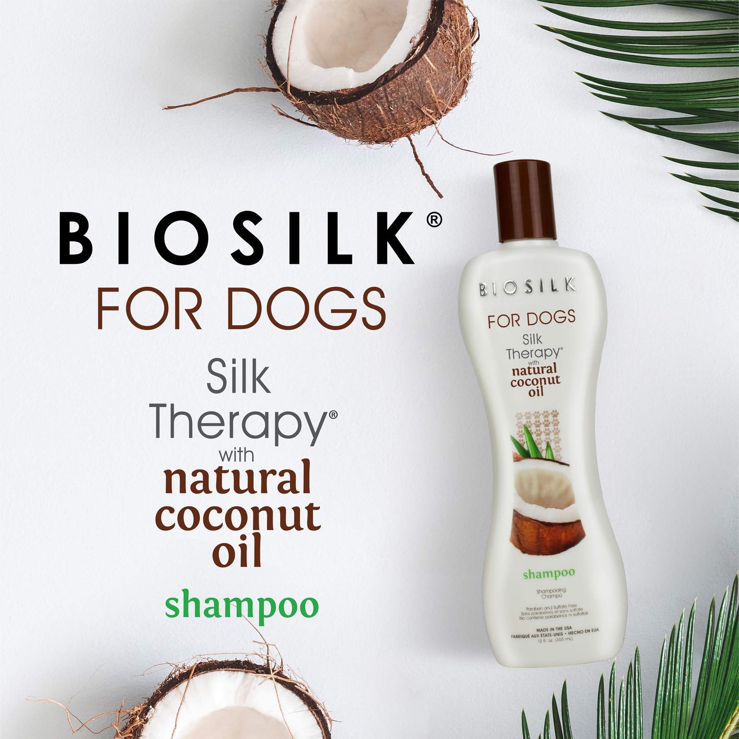 BioSilk for Dogs Silk Therapy Shampoo with Natural Coconut Oil Coconut Dog Shampoo, Sulfate and Paraben Free Natural Shampoo for Dogs, 12 Fl Oz Made in The USA (Pack of 1)