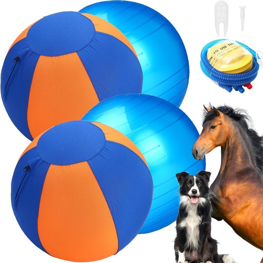 LaRandom 2 Set 17 Inch Herding Ball for Dogs Durable Dog Herding Ball with Full Coverage Oxford Cloth Cover Pump Tool Agility Training Equipment for Australian Shepherd Cattle Border Collie