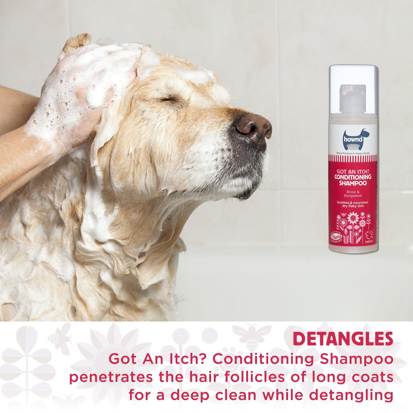 Hownd Got an Itch Soothing & Nourishing 2-in-1 Dog Shampoo and Conditioner for Dry, Flaky, Itchy Skin - Natural Hydrating Vegan Formula for Puppies & Dogs with Sensitive Skin, Rose & Bergamot