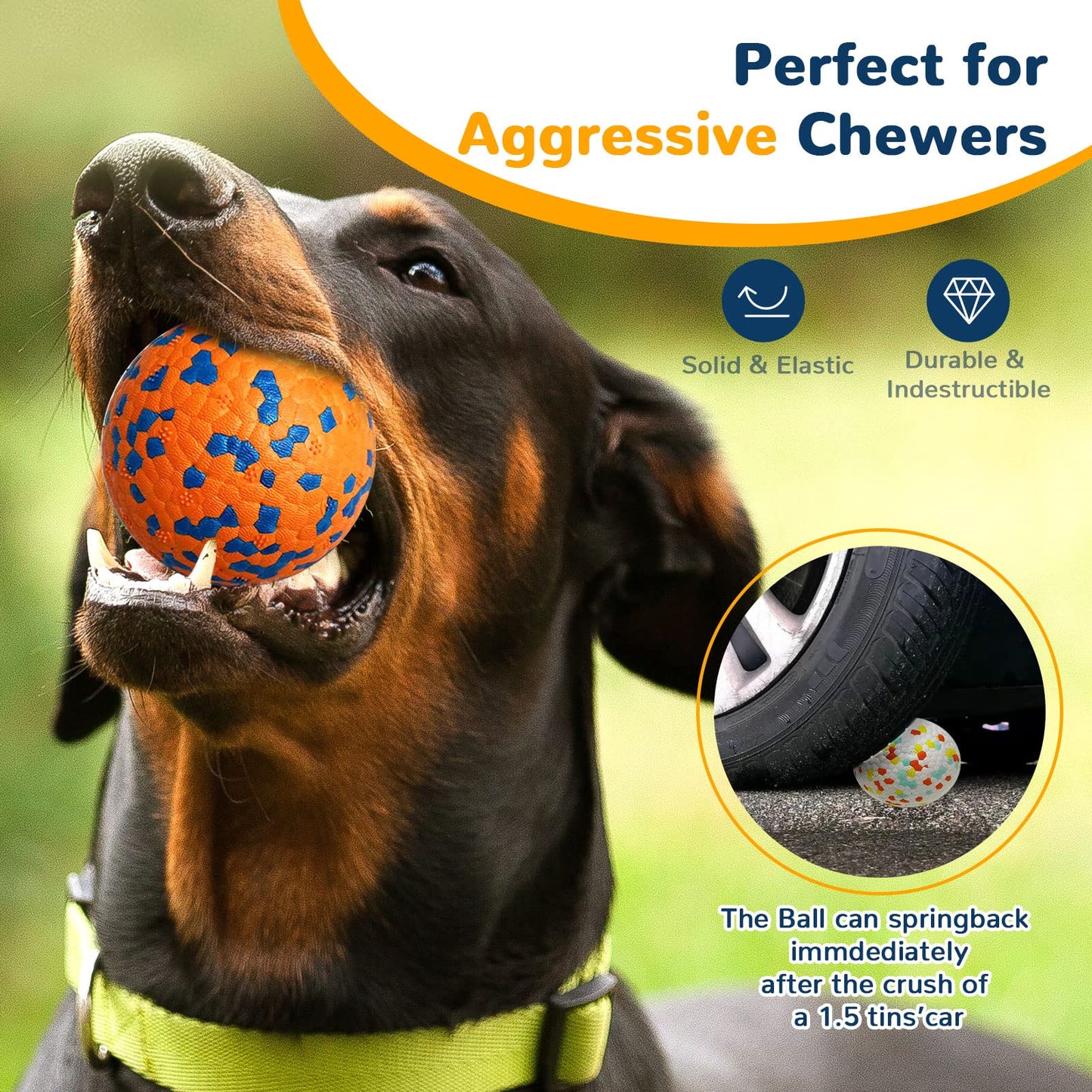 Petcare 2 Pack Dog Balls Toys for Aggressive Chewers Indestructible Tennis Balls for Medium Large Dogs Water Toy Chew Ball Tough Durable Big Dog Toys Bouncing Ball for Dogs to Fetch, Orange+White