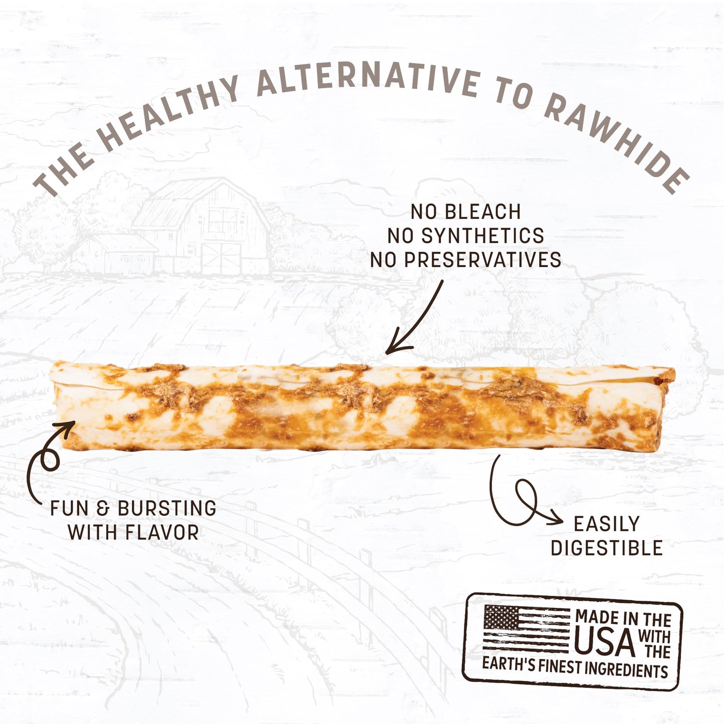 Earth Animal No Hide Large Chicken Flavored Natural Rawhide Free Dog Chews Long Lasting Chew Sticks | Treats for Large Dogs | Great for Aggressive Chewers - 2 Count