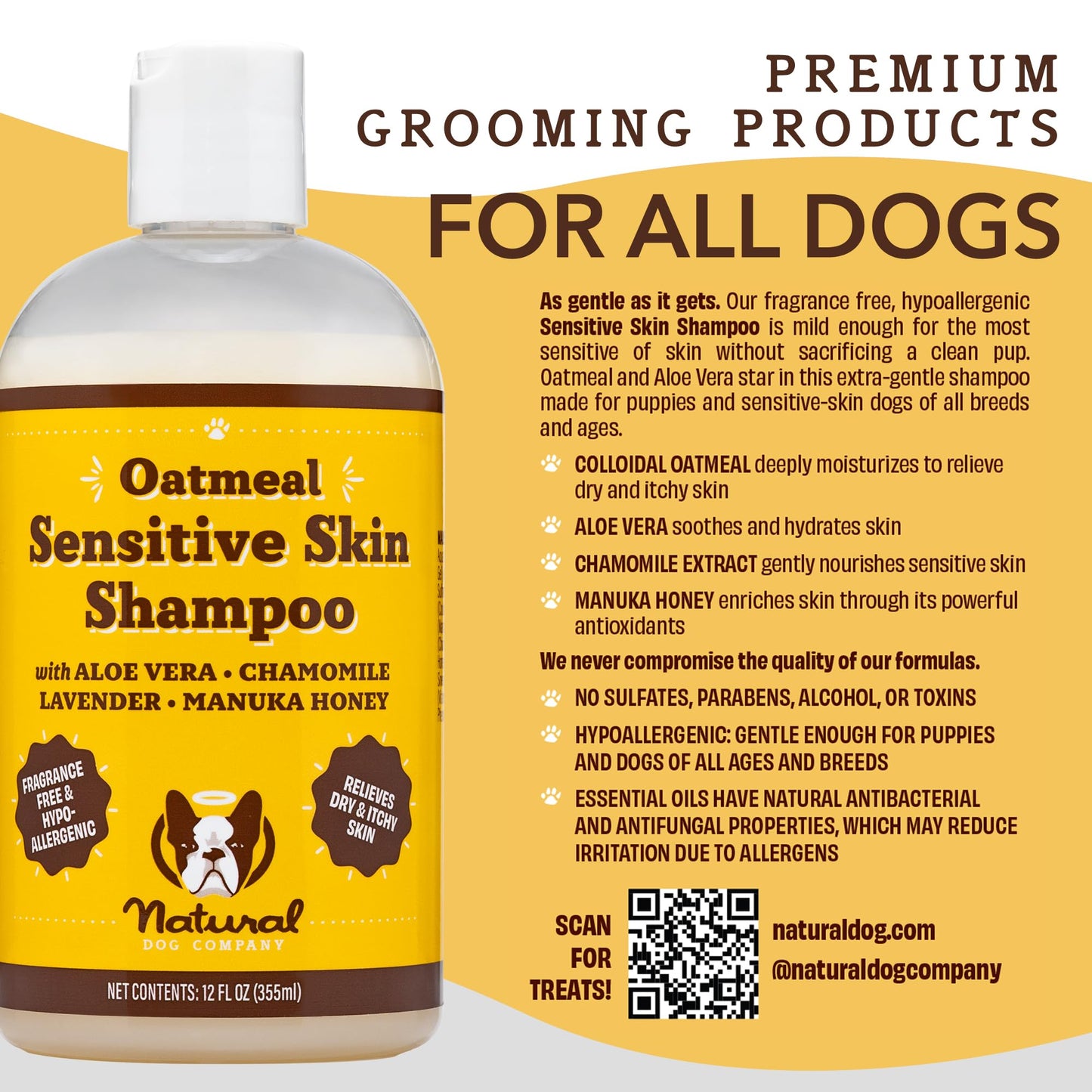 Natural Dog Company Sensitive Skin Shampoo and deodorizing Spray Grooming Bundle, Includes (1) Sensitive Skin Shampoo 12 Oz, (1) Sensitive Skin Dog deodorizing Spray 8 Oz