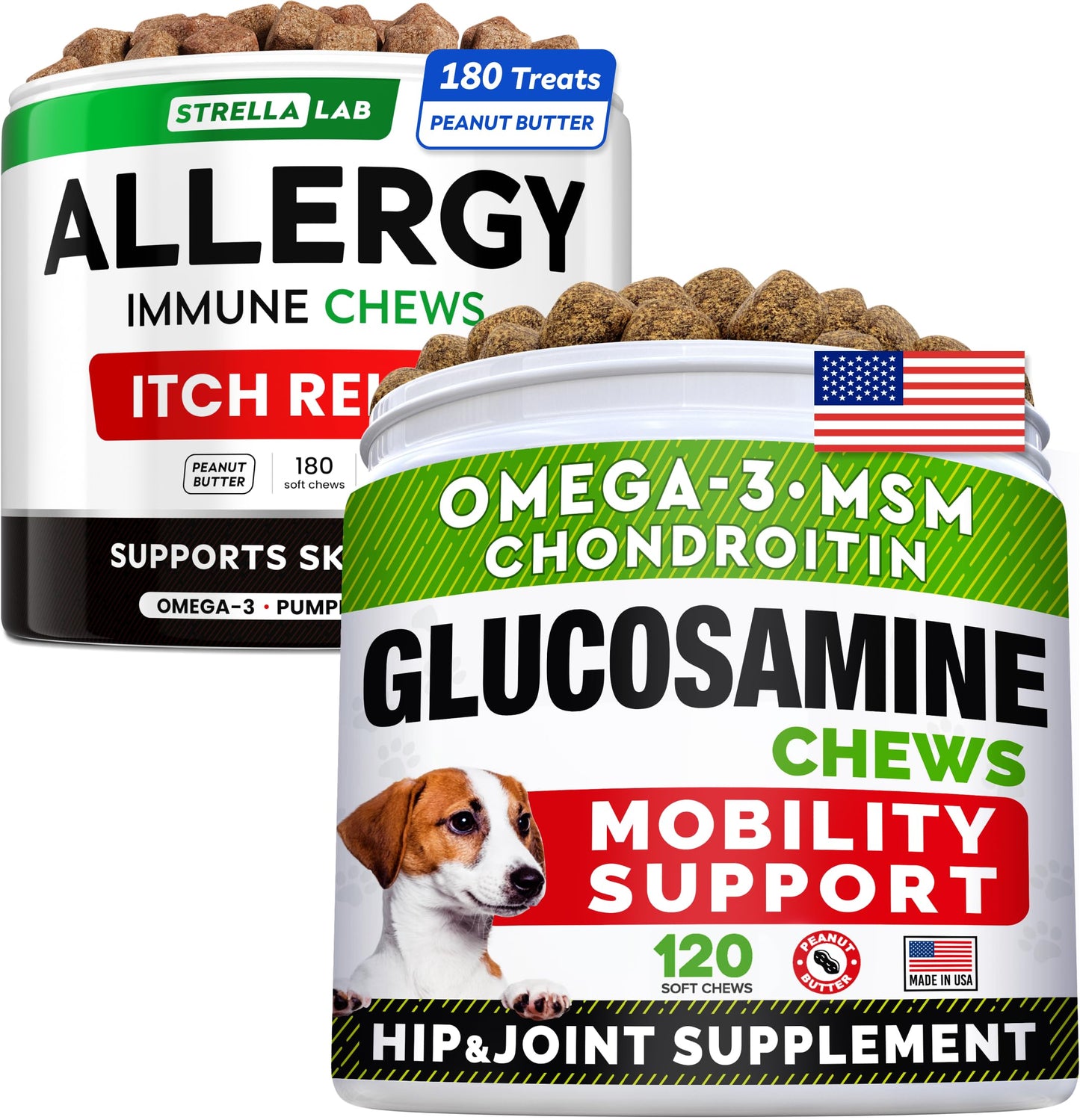 Allergy Relief + Glucosamine for Dogs Bundle - Dog Itchy Skin Treatment + Joint Pain Relief - Omega 3 + Chondroitin, MSM - Itchy Skin, Shedding, Hot Spots + Hip & Joint Care - 300ct - Made in USA