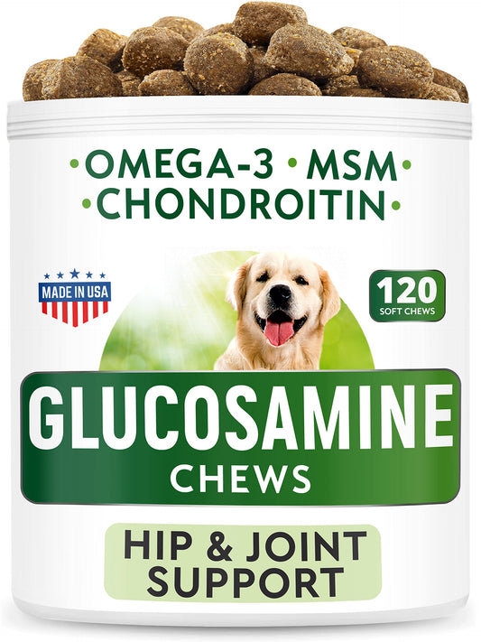 Hemp Treats + Glucosamine Dog Chews Bundle - Natural Joint Pain Relief Supplement - Hemp Oil, Chondroitin w/MSM, Omega 3 - Advanced Hip & Joint Support Formula - 120 + 120 Chews - Made in USA