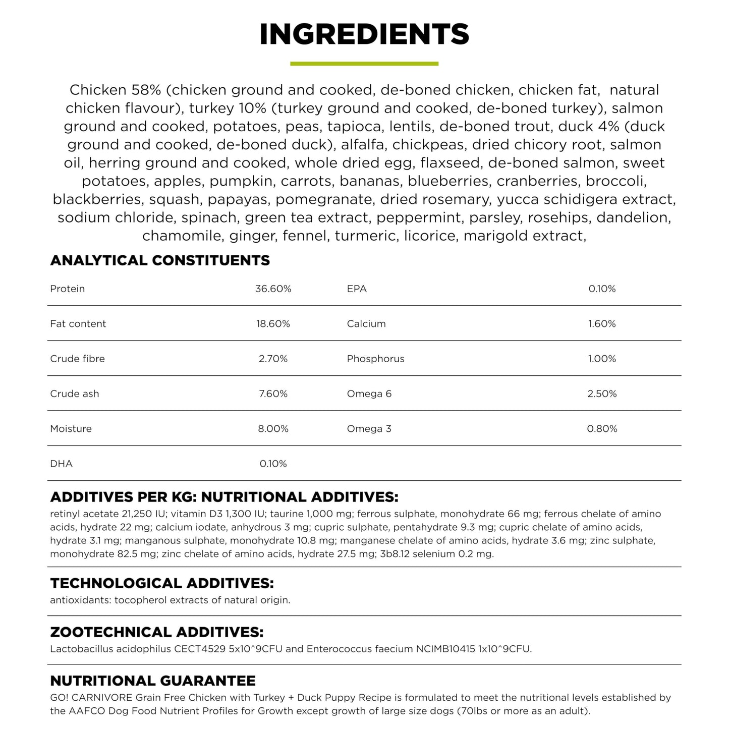 Go! Solutions Carnivore, Grain-Free, Protein Rich Dry Dog Food, Chicken, Turkey and Duck Puppy Recipe, Small Kibble, 3.5 lb Bag