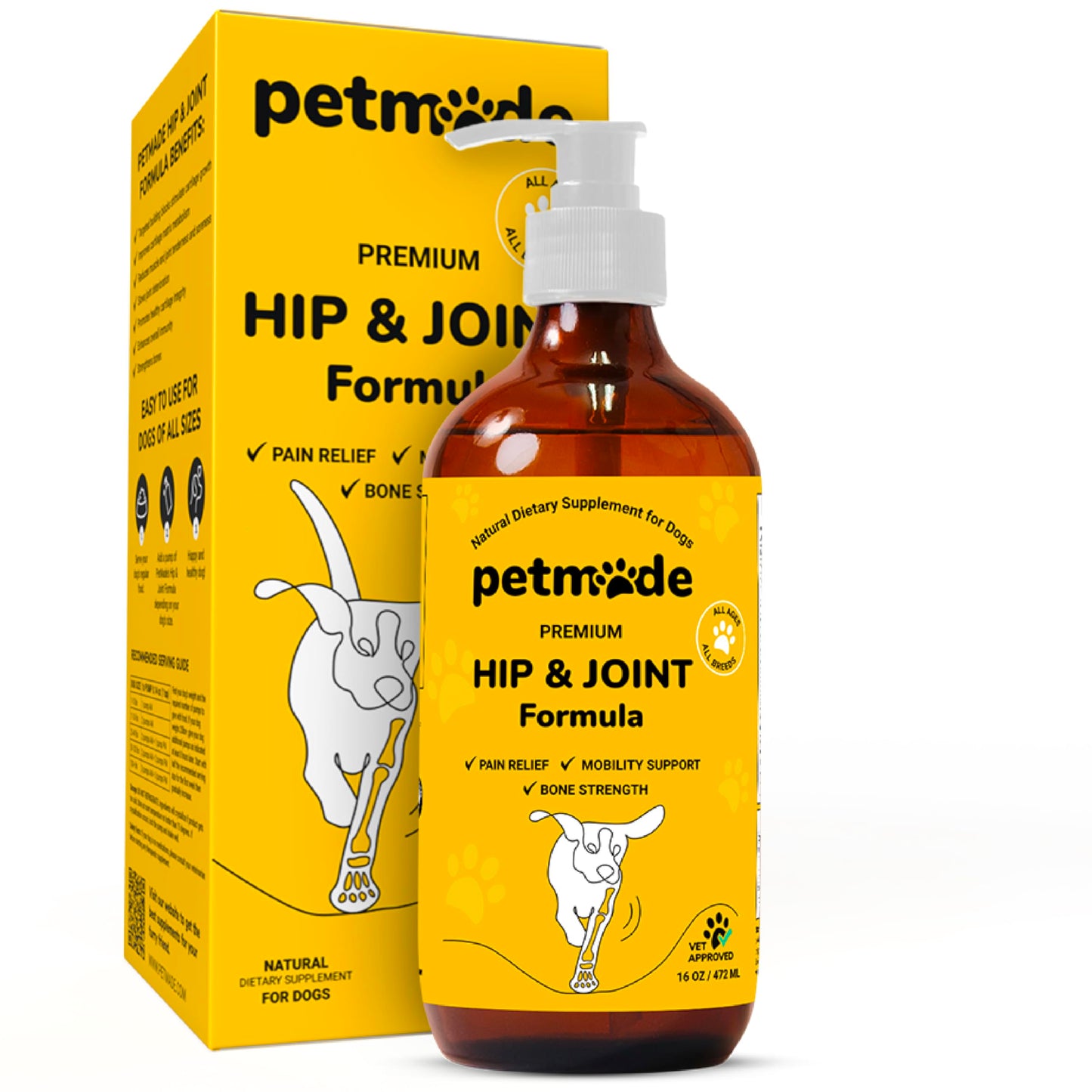 PetMade Hip and Joint Supplement for Dogs - Glucosamine Chondroitin for Dogs - Extend Joint Care, Flexibility Support & Bone Strength - With MSM, Hyaluronic Acid, Vitamin B12, B6, B1 & More - 16 Fl Oz
