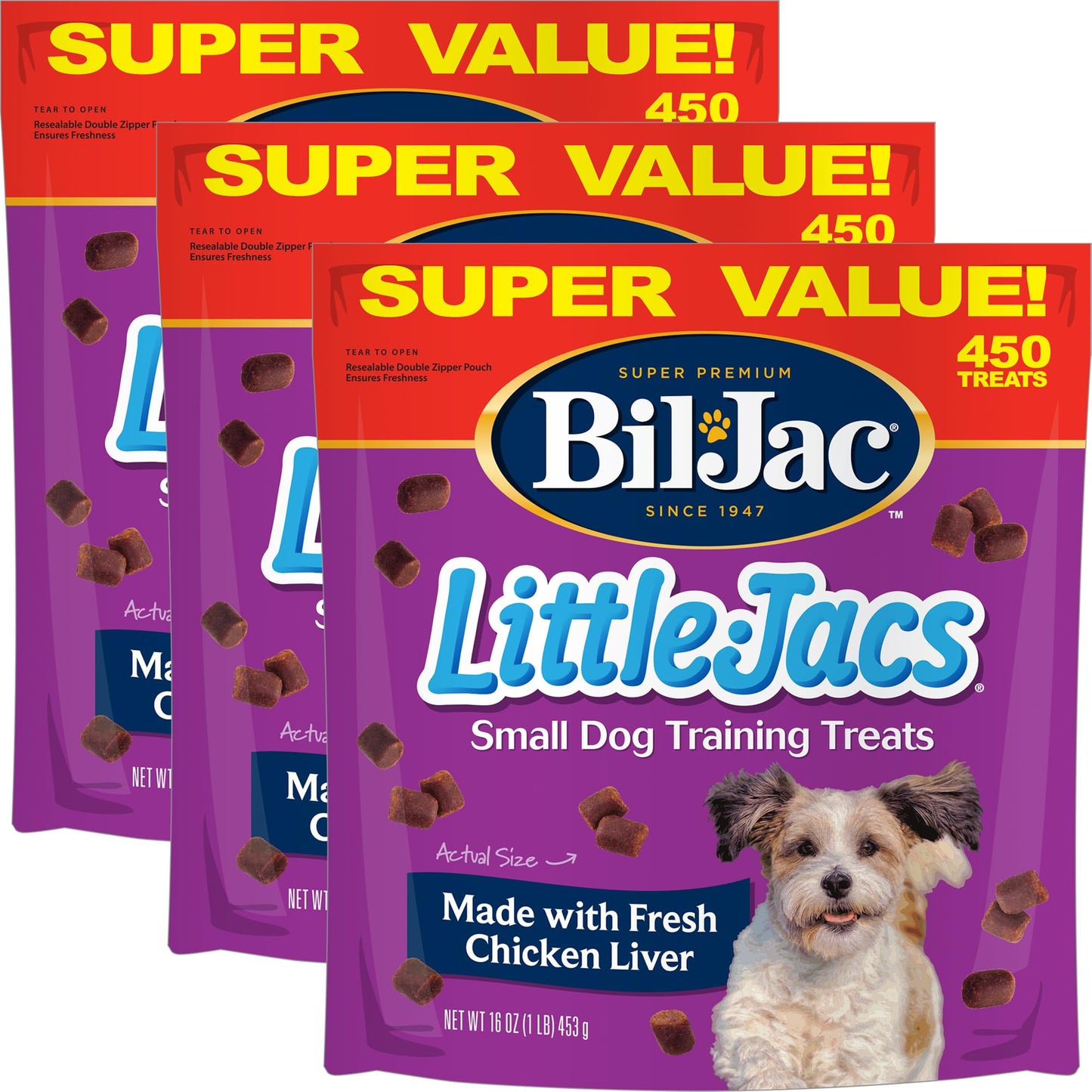 Bil-Jac Little Jacs Small Dog Training Treats, Chicken Flavor, Made with Chicken Liver, 16oz (3-Pack)