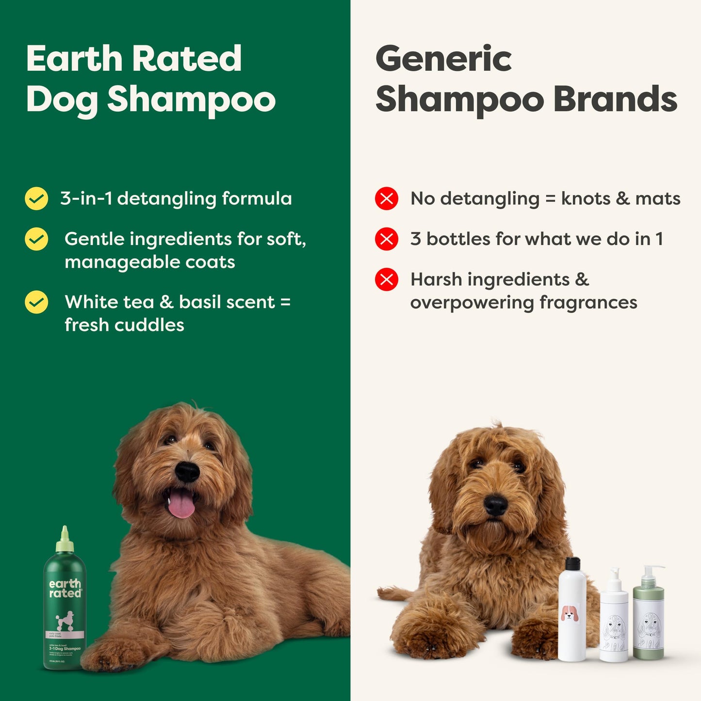 Earth Rated 3-in-1 Detangling Dog Shampoo and Conditioner, Deodorizing Oatmeal Shampoos for Dogs and Puppies, Great for Smelly Pets, White Tea and Basil Scent, 16 oz