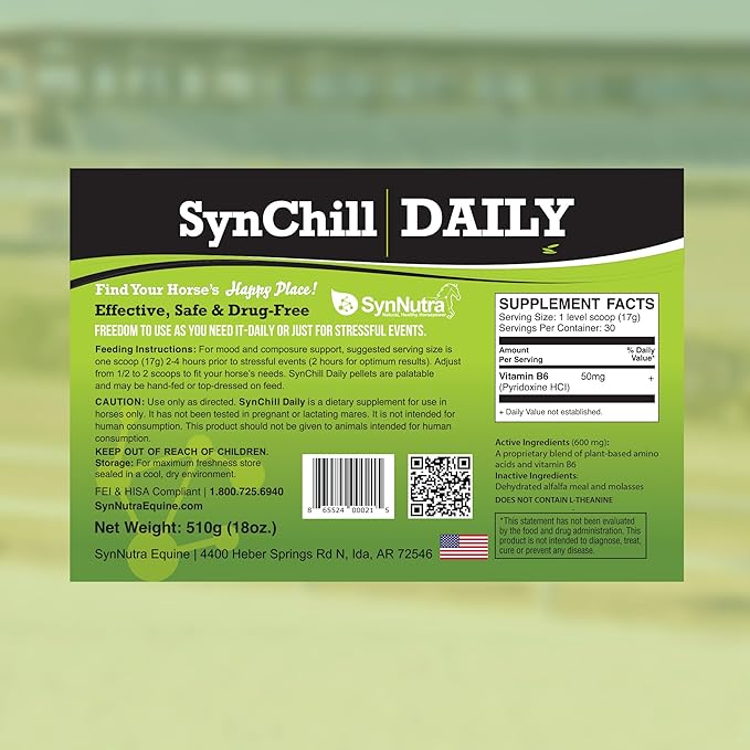 SynChill 100% Natural & Nutritional Supplement, Lab Proven Results, Designed for Focus & Performance, Approved by Olympians and Veterinarians, Daily Pellets -30 Servings, Made in USA