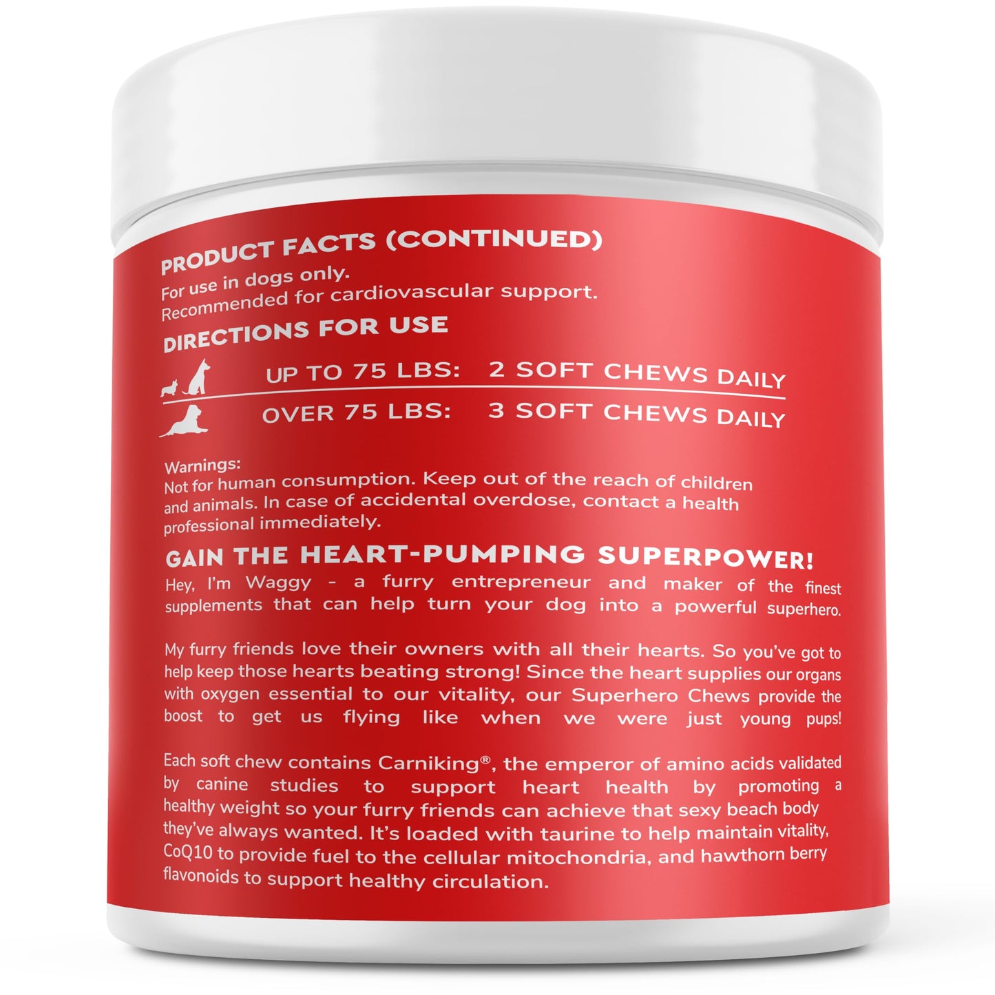 Wonder Paws Cardio Support for Dogs – Cardiovascular Chews Heart Health, Circulation, Energy & Weight Management - with L-Carnitine, Hawthorn Berry, Coenzyme Q10 & Taurine for Dogs – 90 Soft Chews