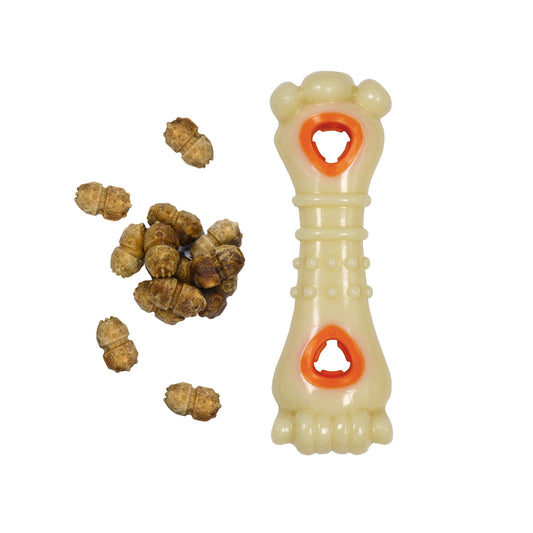 Nylabone Knuckle Bone Pop-in Treat Toy Power Chew Toy with 30 Refills, Interactive Treat Dispensing Enrichment Toys for Dogs, Long Lasting Chicken Flavor, Medium Dogs - Up to 35 lbs, 2 Pack