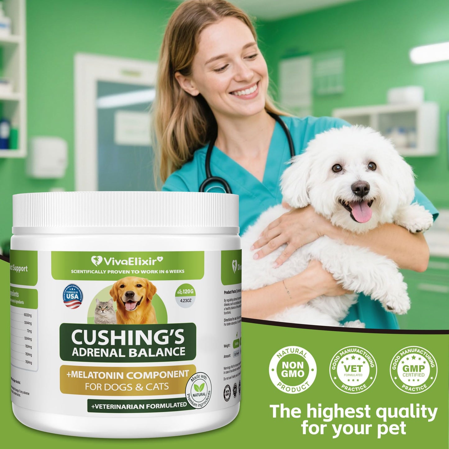 Canine Cushing's Support –Supports adrenal and cortisol balance, helps relieve thirst, urination, and kidney health | Veterinary formula with melatonin, ashwagandha, Astragalus, and milk thistle, 120g