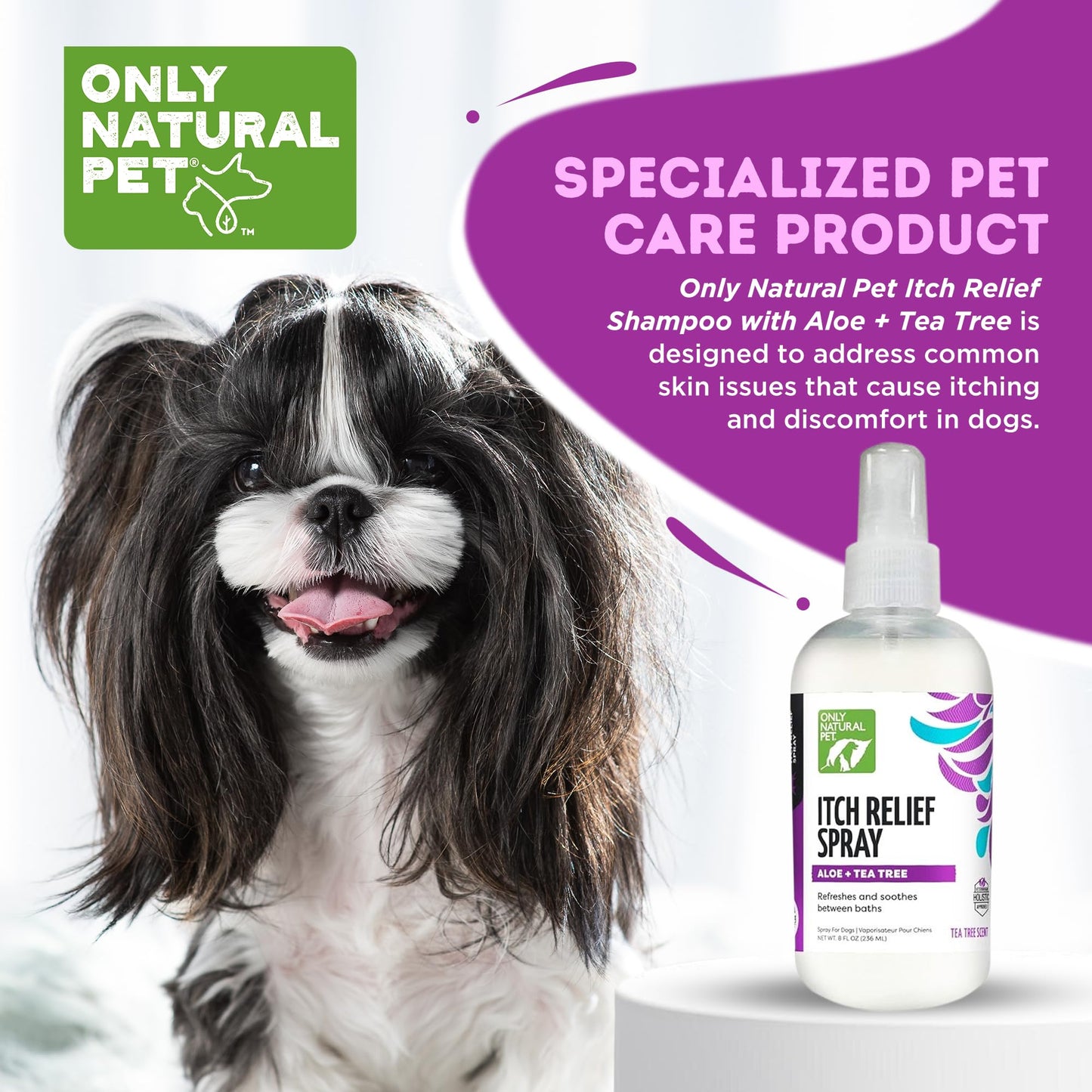 Only Natural Pet Itch Relief Spray with Aloe + Tea Tree for Dogs, Anti Itch Spray for Dogs Allergies to Soothe Dry Irritated Skin and Itchy Skin Relief - 8 oz