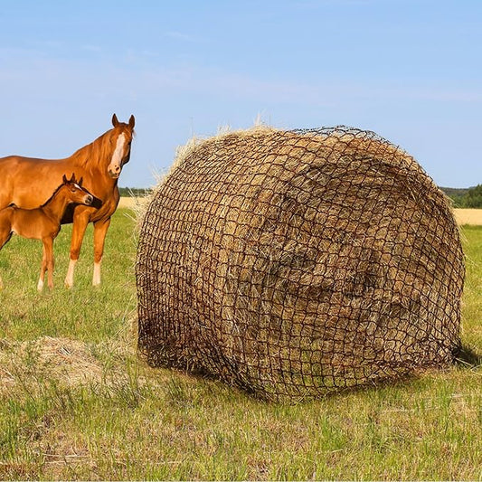 Tongmo 6x6 ft Round Bale Hay Net for Horses & Livestock - Slow Feeder Hay Nets with 2 inches Hole