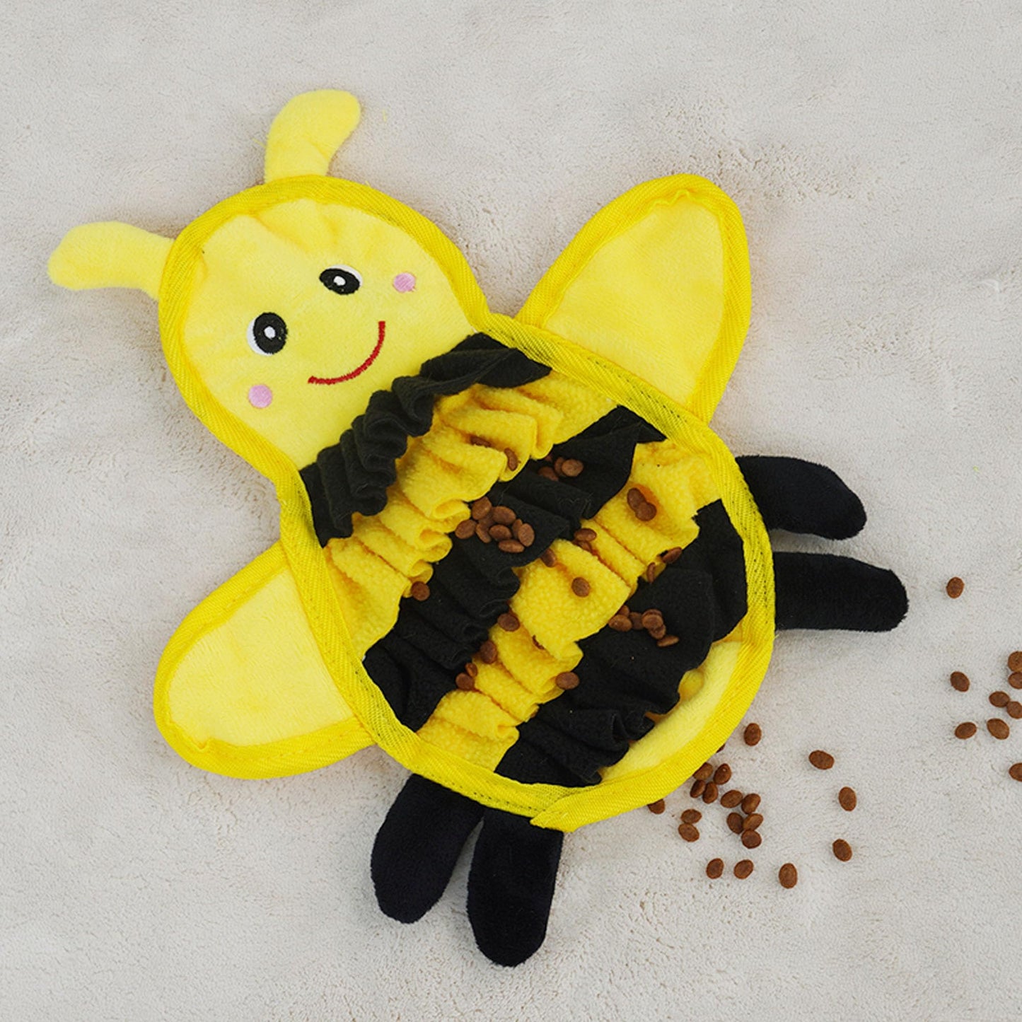 Thymat Interactive No Stuffing Dog Toys 2-Pack for Small, Medium, and Large Breeds, Squeaky Fries & Crinkle Bee Snuffle Mat