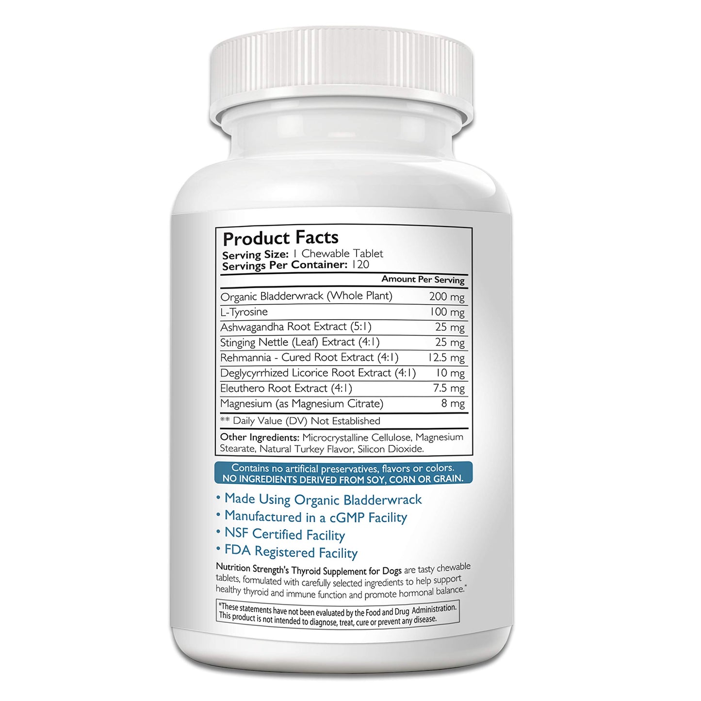 Nutrition Strength Thyroid Supplement for Dogs, Support for Hypothyroidism in Dogs with Organic Bladderwrack, Promotes Normal Function of Endocrine and Enzyme Systems, 120 Chewable Tablets