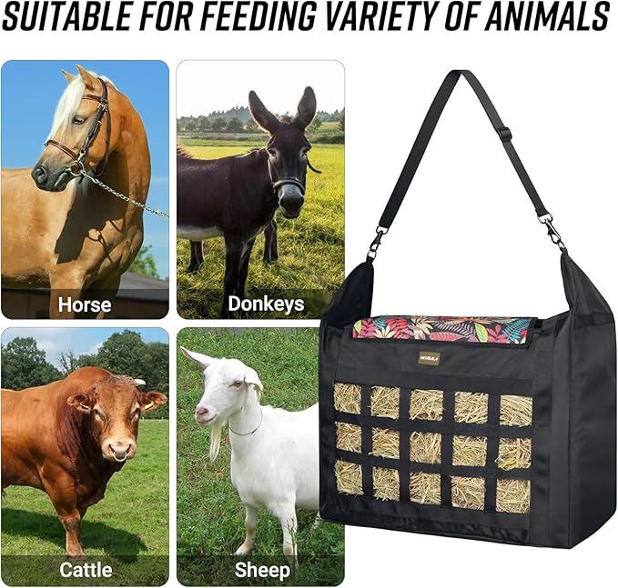 Hay Bag for Horses,Slow Feeder for Horse/Donkey/Goat, Premium 1680D Oxford Cloth,Easy to Fill and Hang with Extra Large Opening（Leaf）