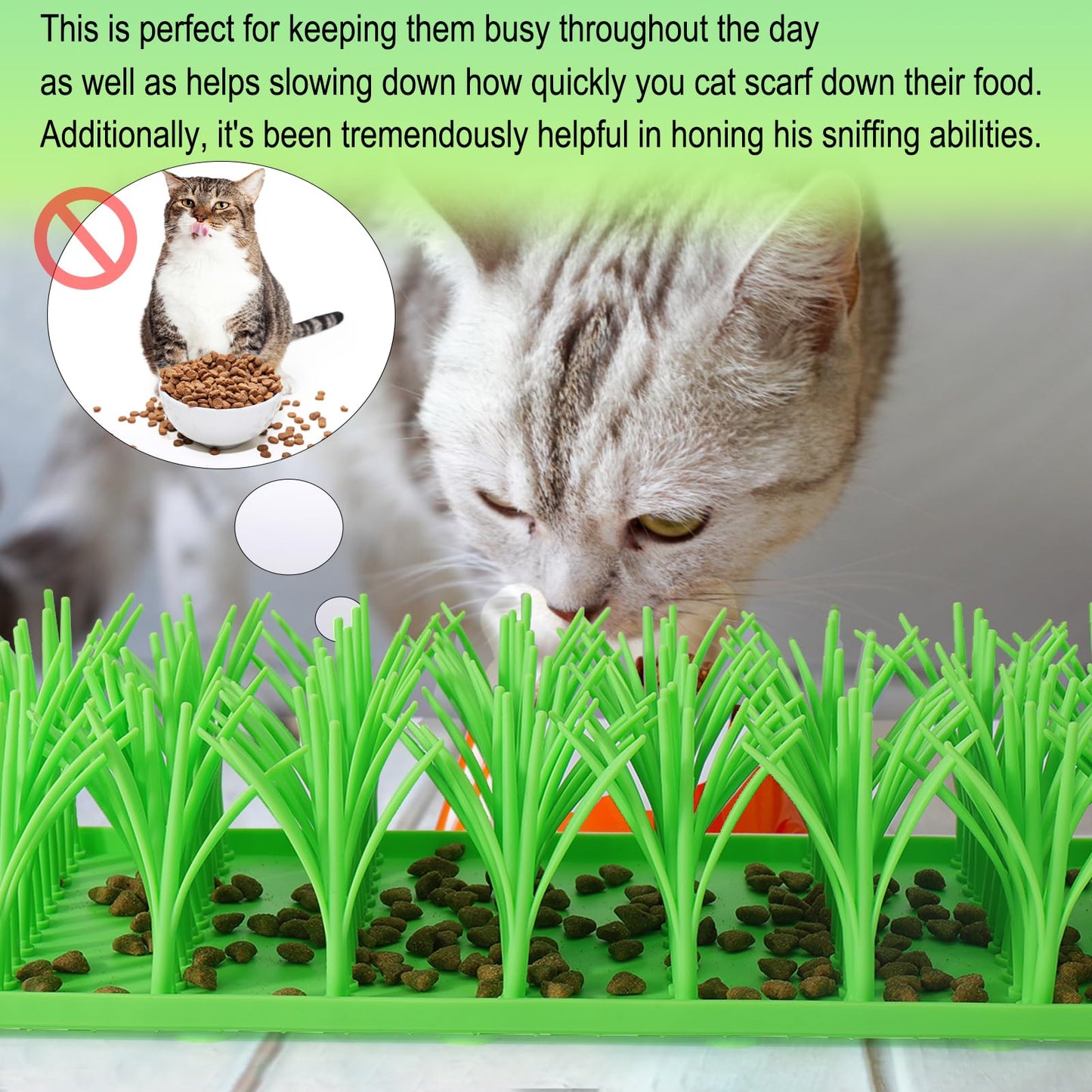 Palksky Silicone Grass Mat for Cats, Slow Food Cat Grass Mat for Indoor Cats, Foraging Snuffle Mat for Dog/Cat, Interactive Enrichment Cat Mat, green
